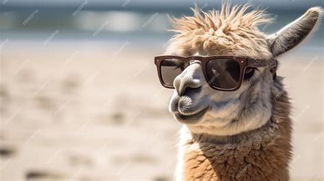 Premium AI Image | A llama wearing sunglasses on a beach