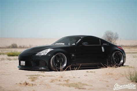 black coupe on the desert #Nissan Nissan 350Z #Stance #Stanceworks #StanceNation #720P # ...