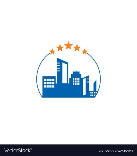 Cityscape hotel building five star logo Royalty Free Vector