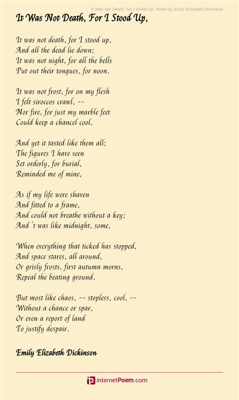 It Was Not Death, For I Stood Up, Poem by Emily Elizabeth Dickinson