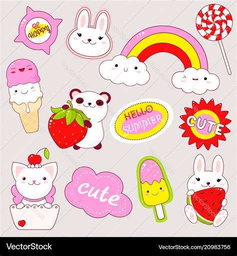 Set of cute stickers in kawaii style Royalty Free Vector