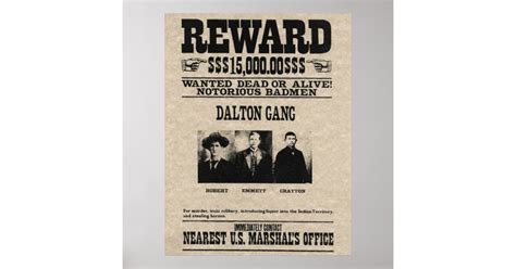 Wanted poster - Dalton gang | Zazzle