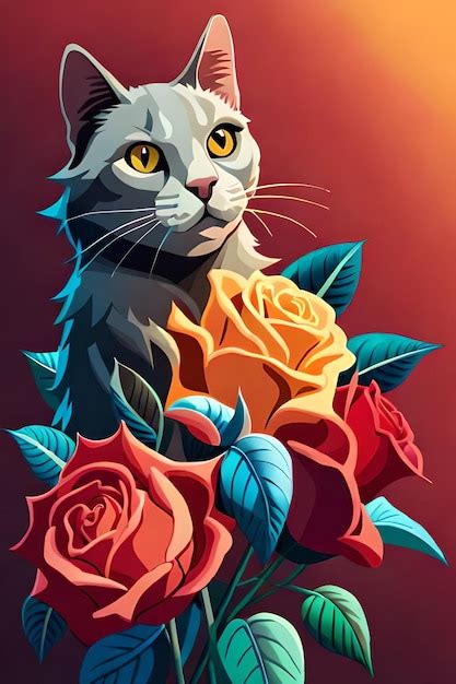 Premium AI Image | A cat with roses on it