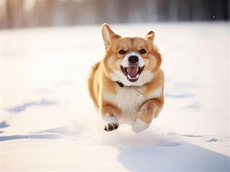 Premium AI Image | Happy dog running through the snow