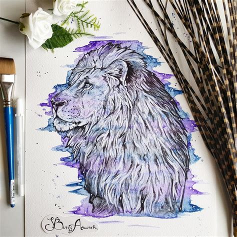 Watercolour Lion Lion Art Lion Painting Manly Gift Purple - Etsy