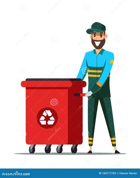 Cheerful Garbage Man Flat Vector Illustration Stock Vector ...