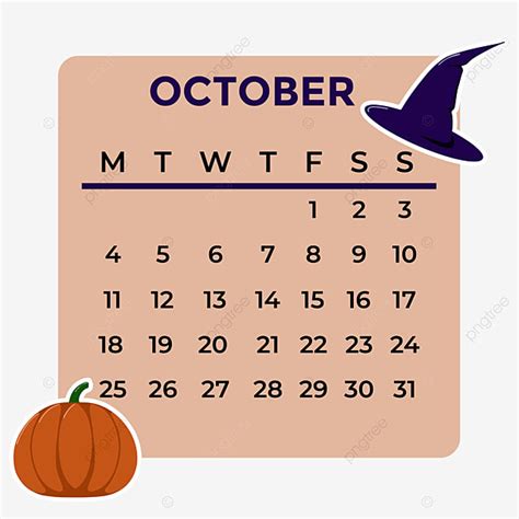 October Month Calendar, Calendar, October, Halloween PNG and Vector ...