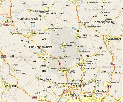 Bedfordshire Map - England County Maps: UK