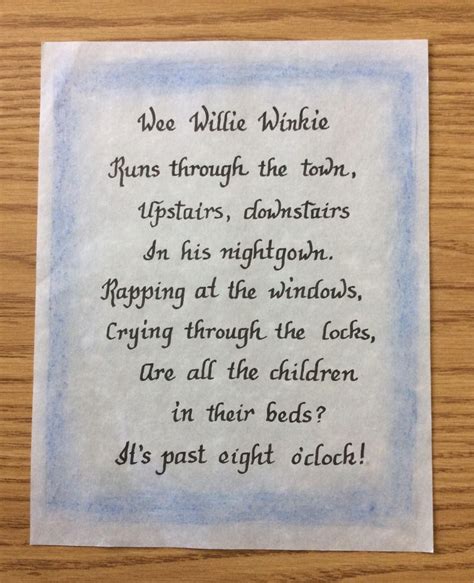 Wee Willie Winkie Poem in Calligraphy 8 X 10 - Etsy Australia