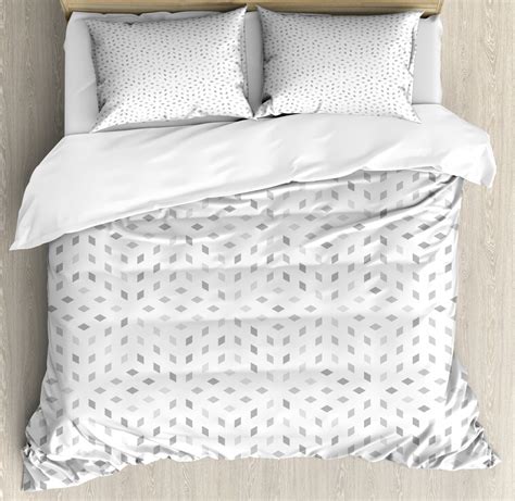 Grey and White King Size Duvet Cover Set, Geometric Diamond Shaped ...