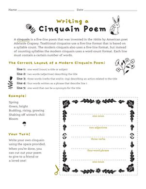 Learning to write CINQUAIN poem worksheet | Teaching Resources - Worksheets Library