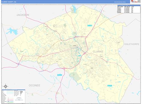 Clarke County, GA Zip Code Wall Map Basic Style by MarketMAPS - MapSales