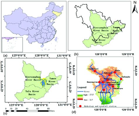 Study area. (a) Map of China. (b) The Yalu River, the Tumen River, and ...