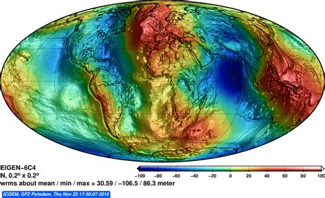 Geoid undulation computed from the EIGEN-6C4 combined gravity field ...