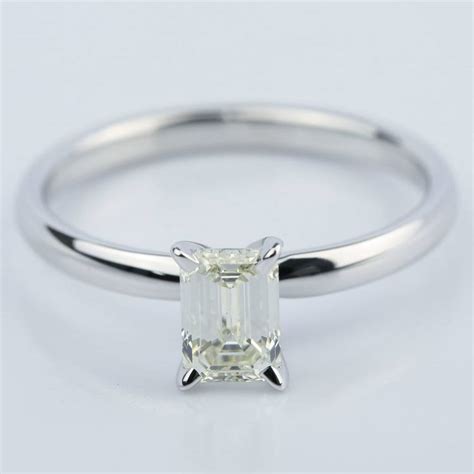 1 Carat Emerald Cut Diamond Ring In 14K White Gold