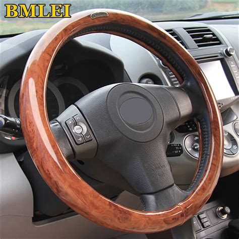 Car Steering Wheel Covers Light Wood Grain Leather Comfortable Car Steering Wheel Cover Fits ...