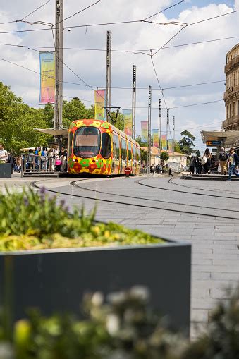 Montpellier Public Transport Line 2 Tram After A Stop At The Place De La Comédie Station Stock ...