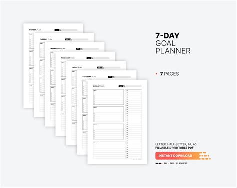 7-day Goal Planner Printable Daily Schedule Fillable Work & - Etsy