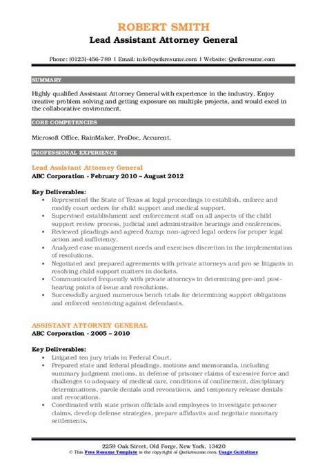 Assistant Attorney General Resume Samples | QwikResume