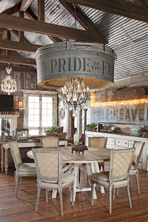 This Rustic Farmhouse Has the Most Incredible Chandelier In the Dining Room | Farmhouse kitchen ...