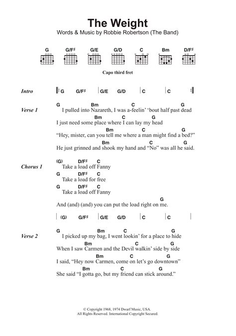 The Weight by The Band - Guitar Chords/Lyrics - Guitar Instructor