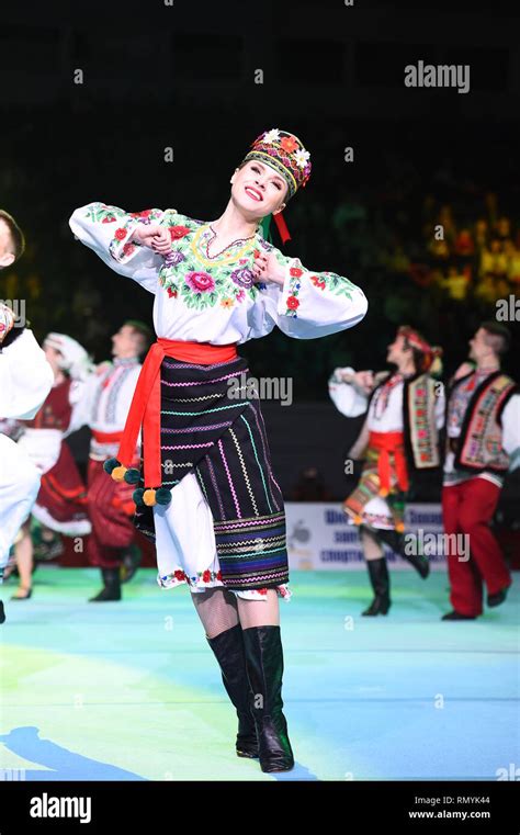 Kyiv, Ukraine - April 01, 2017: Performance of ukrainian dance ensemble at Stella Zakharova ...