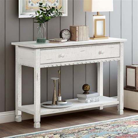 Console Sofa Table with Drawers, BTMWAY Wooden Rustic Narrow Entrance Foyer Table Consoles ...