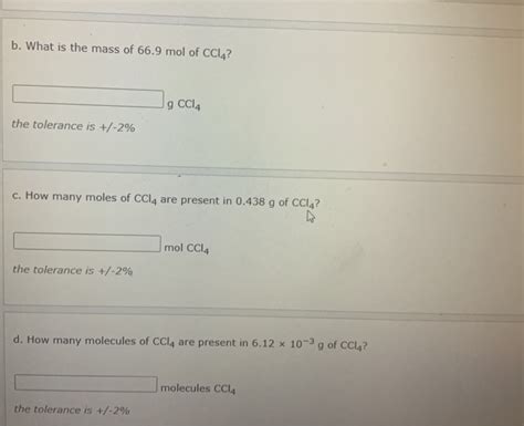 Solved b. What is the mass of 66.9 mol of CCl4? Jg cca the | Chegg.com