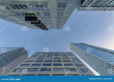 Modern Apartments in Austin Texas with Balconies at Facade Against Blue ...