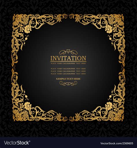 Florish antique vintage frame black and gold Vector Image