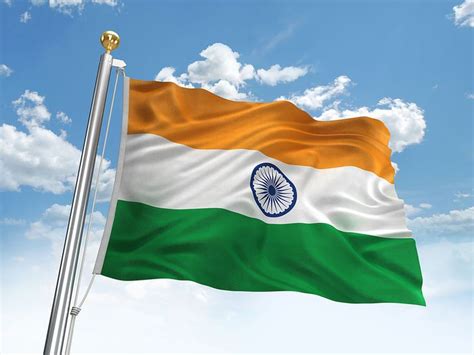 Waving Indian flag against cloudy sky. High resolution 3D render.