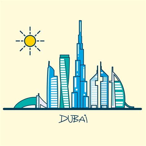 Dubai city skyline towers and landmarks cityscape in liner style ...