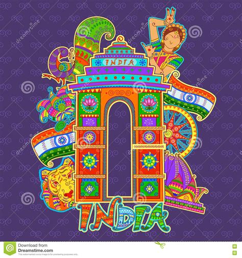 Monument And Culture Of India In Indian Art Style Stock Vector - Image: 75381632 Buddha Painting ...