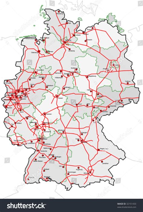 Map Of Germany With Cities, Country And The Autobahn Stock Vector ...