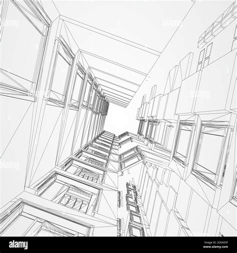 Architecture line background. Building construction sketch vector abstract. Modern city 3d ...