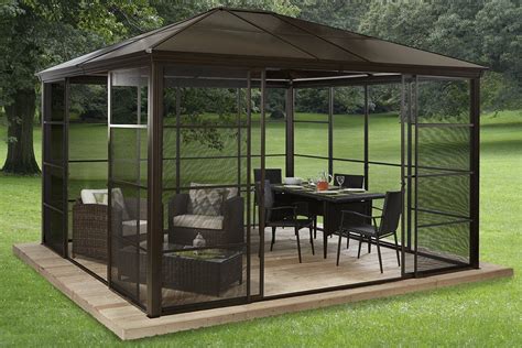 Gazebos 180995: Sojag Hardtop Gazebo Sun Shelter Screen Room Castel #29 12 X 14 Sliding Doors ...