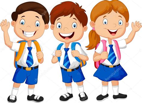 Happy school kids cartoon waving hand ⬇ Vector Image by © tigatelu | Vector Stock 65350309