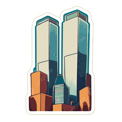 Sticker With Two Tall Buildings Vector Clipart, Twin Towers, Twin Towers Clipart, Cartoon Twin ...