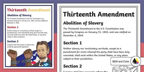 Thirteenth Amendment of the U.S. Constitution Poster