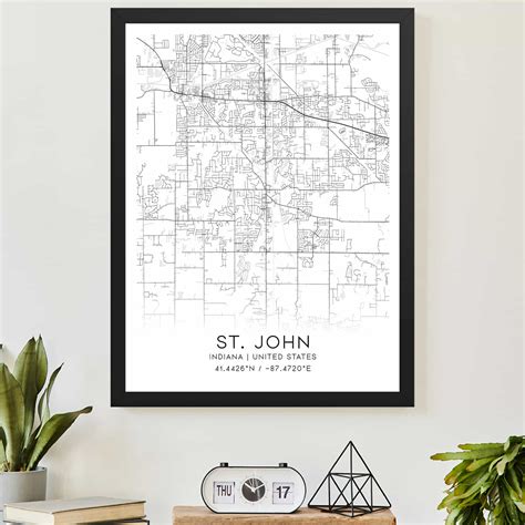 St. John Indiana Map Poster, Modern Home Decor Wall Art Print - Custom Maps & Posters