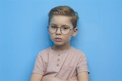 Little Cute Boy in Glasses Posing Thoughtfully Stock Photo - Image of ...