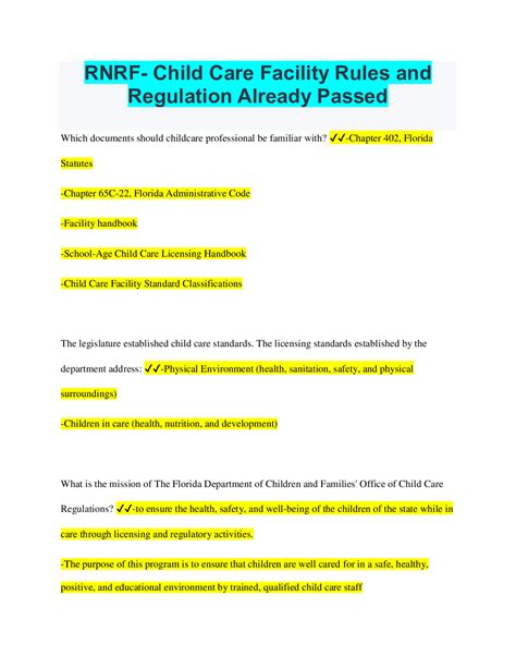 Child Care Facility Rules And Regulations Practice Test - Printable Templates Free