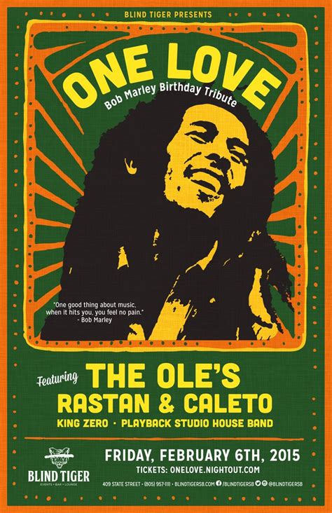 One Love: Bob Marley Birthday Tribute - Tickets - Blind Tiger ... | Bob ...