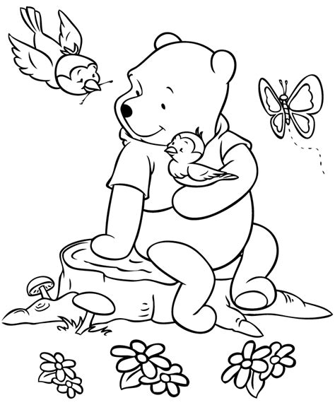 Pooh and the Birds Coloring Page | Bird coloring pages, Disney coloring pages, Bear coloring pages