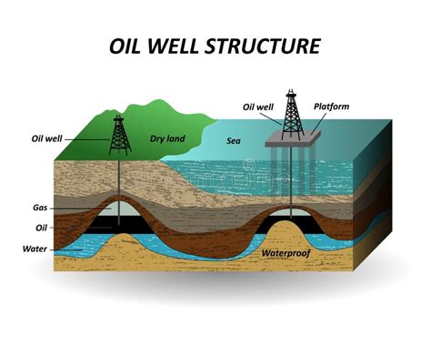 Extraction of Oil, Soil Layers and Well for the Drilling Petroleum Resources. the Diagram, a ...