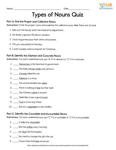 types of nouns worksheet - types of nouns free worksheet by pink tulip teaching creations tpt ...