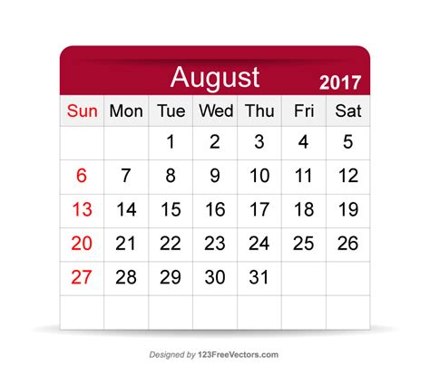 August 2017 Calendar Template by 123freevectors on DeviantArt