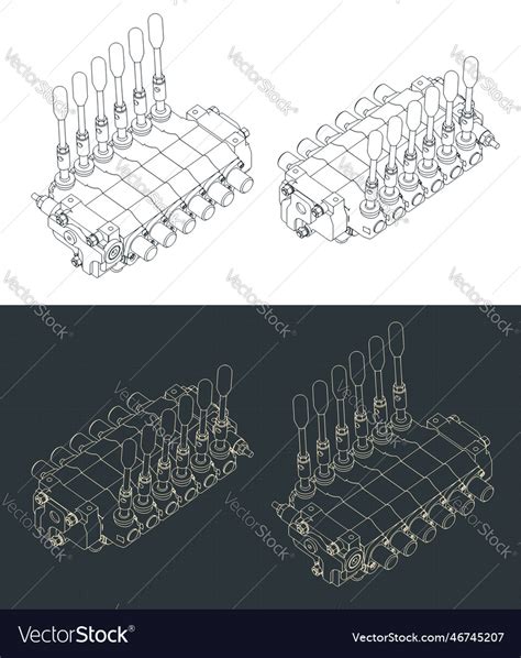 Hydraulic directional control valve isometric Vector Image