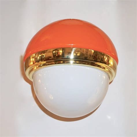1960s Italian Vintage White Orange Murano Glass and Brass Double-Lit Sconces For Sale at 1stdibs