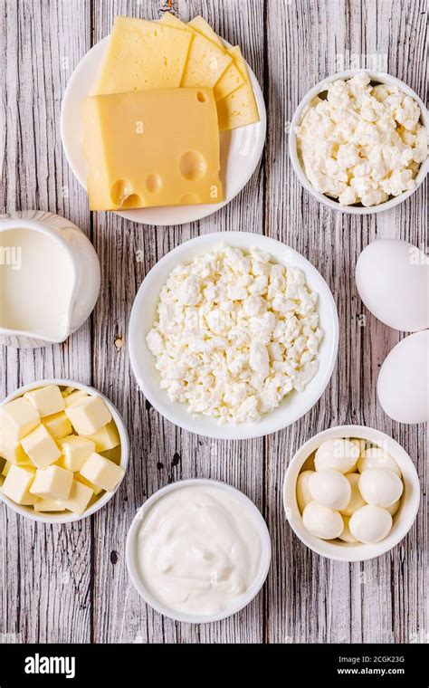 Different types of dairy products. Top view Stock Photo - Alamy